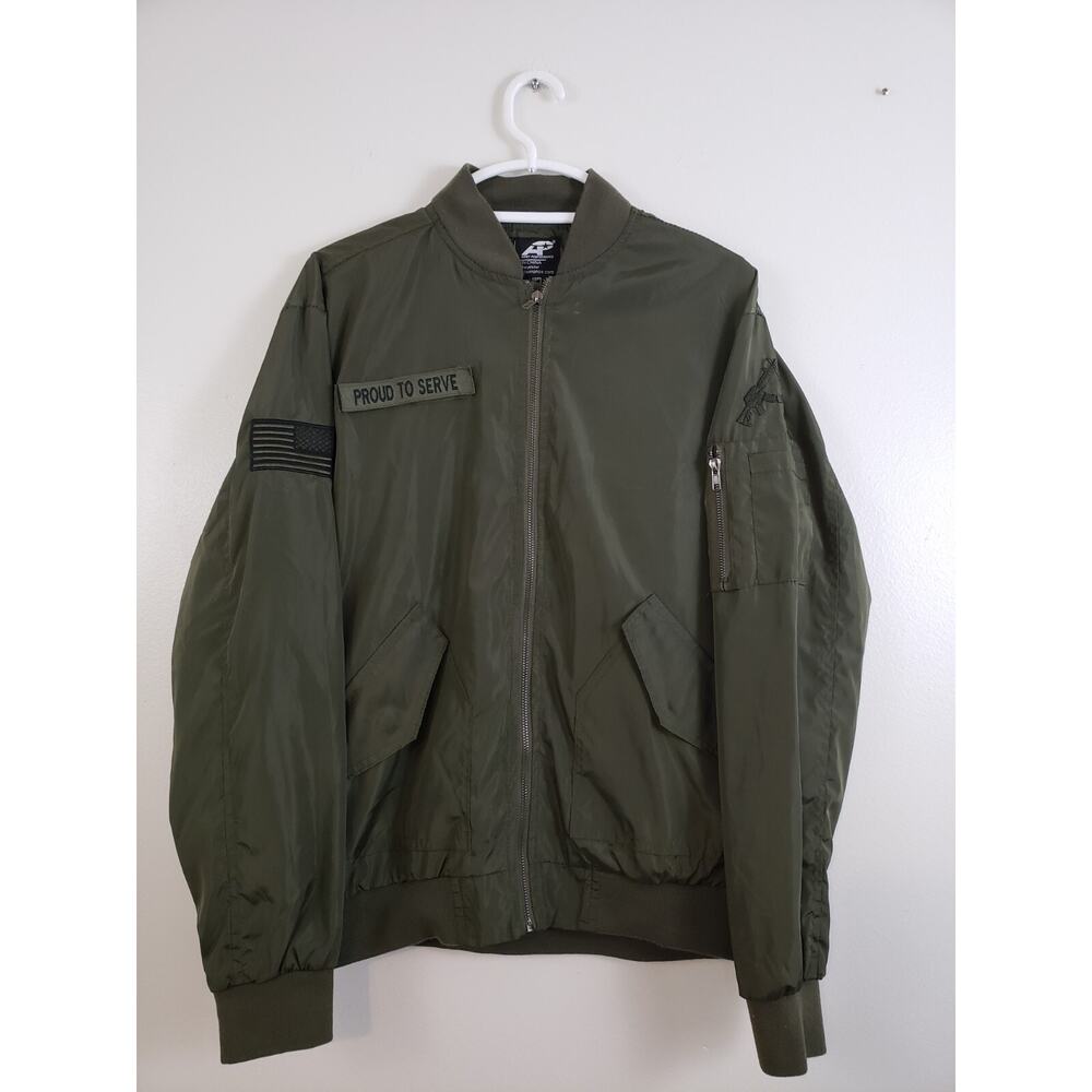 (N5) Y2K Army Performance Jacket Mens Size S Lightweight Full Zip Bomber Green